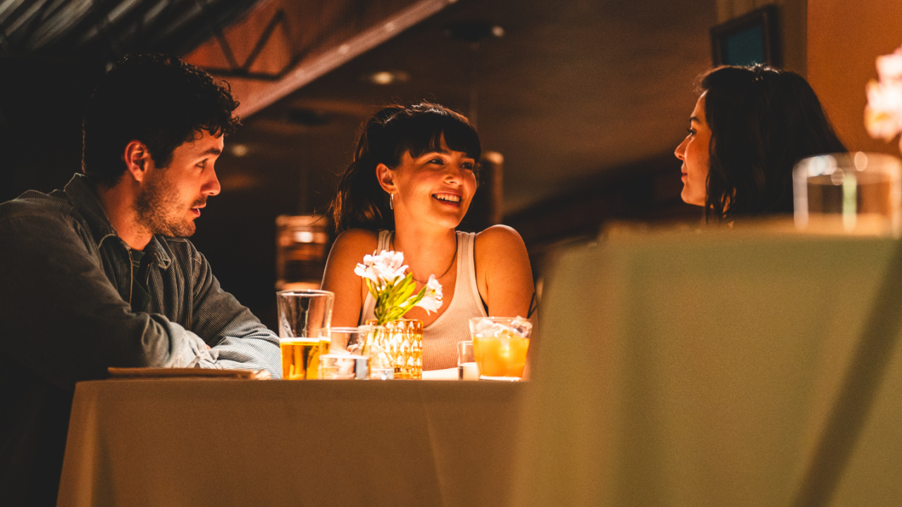 (L to R) Jonah Hauer-King, Zoey Deutch, and Ruby Cruz in 'The Threesome'. Photo: Vertical.