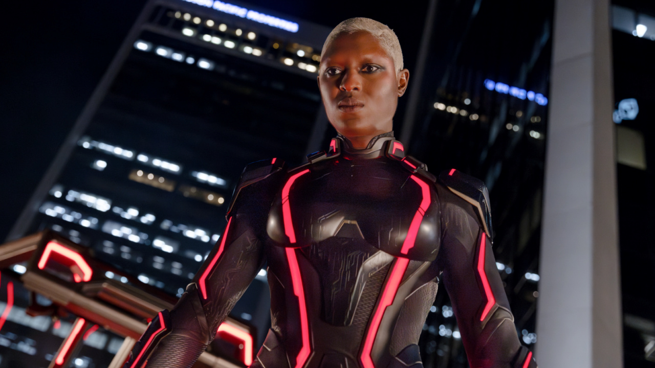 Jodie Turner-Smith as Athena in Disney's Live Action 'Tron: Ares'. Photo by Leah Gallo. © 2025 Disney Enterprises, Inc. All Rights Reserved.