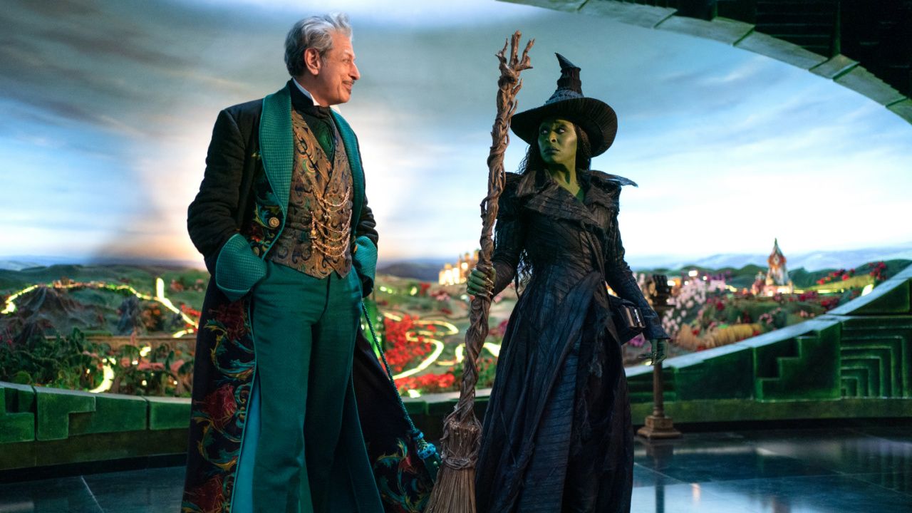 (L to R) Jeff Goldblum is The Wizard of Oz and Cynthia Erivo is Elphaba in 'Wicked For Good', directed by Jon M. Chu.