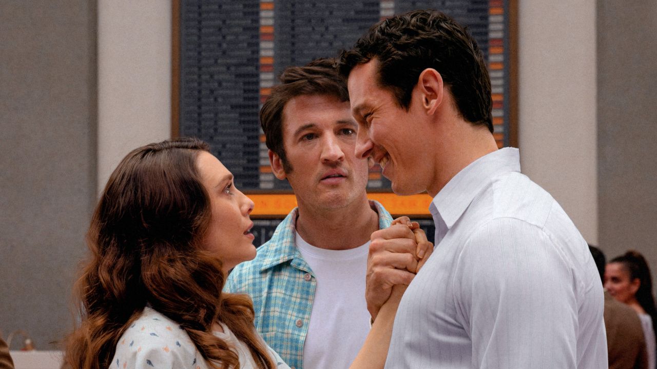 (L to R) Elizabeth Olsen, Miles Teller and Callum Turner in 'Eternity'. Photo: A24.