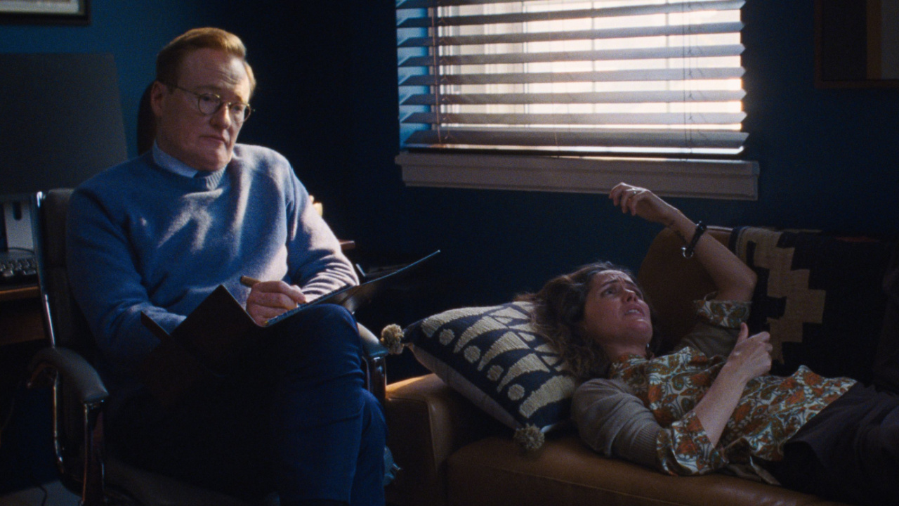 (L to R) Conan O'Brien and Rose Byrne in 'If I Had Legs I'd Kick You'. Photo: A24.