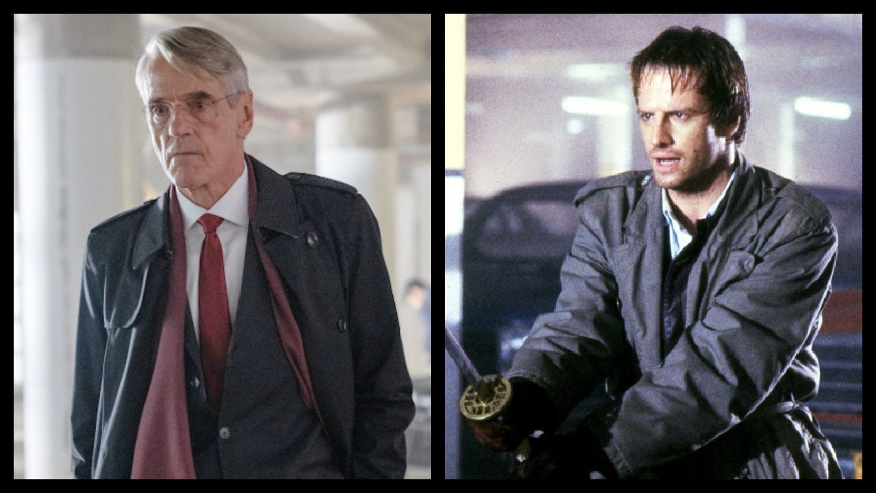 (Left) Jeremy Irons stars as Wallace Westwyld in director David Ayer's 'The Beekeeper,' an Amazon MGM Studios film. Photo Credit: Daniel Smith. © 2024 Metro-Goldwyn-Mayer Pictures Inc. All Rights Reserved. (Right) Christopher Lambert as Connor MacLeod in 1986's 'Highlander.' Photo: 20th Century Fox.
