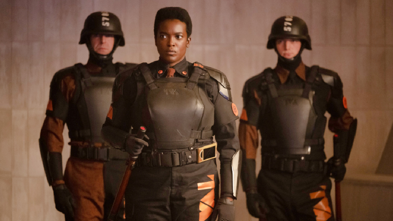 (Center) Wunmi Mosaku as Hunter B-15 in Marvel Studios' 'Loki,' Season 2, exclusively on Disney+. Photo by Gareth Gatrell. © 2023 MARVEL.