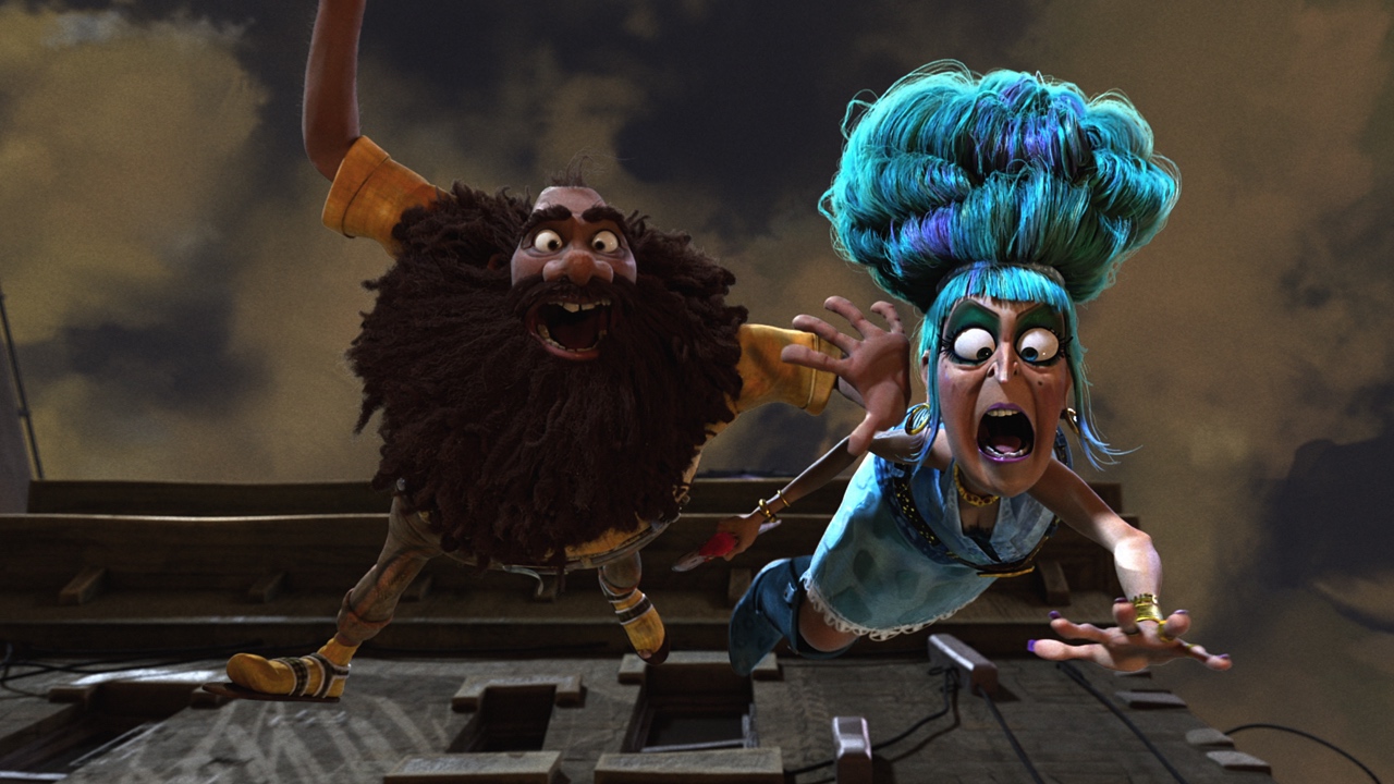 (L to R): Margo Martindale as Mrs. Twit, Johnny Vegas as Mr. Twit, in 'The Twits.'