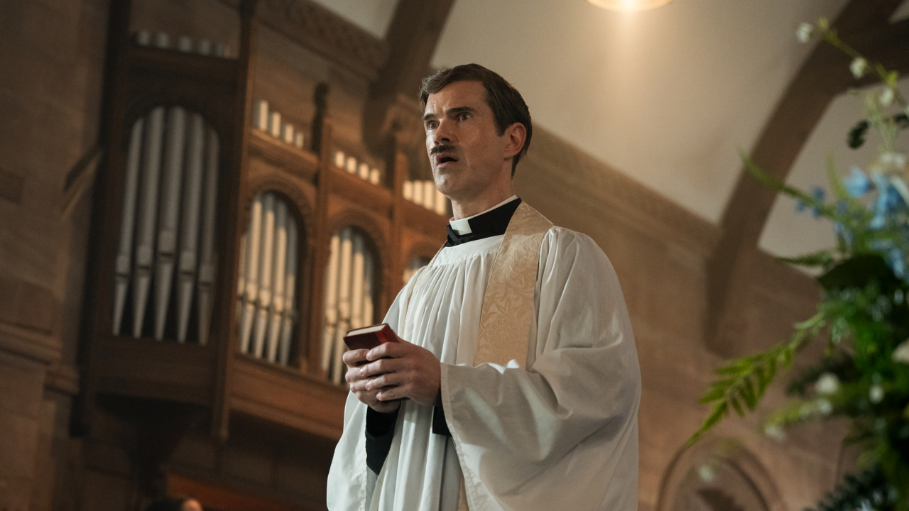 Jimmy Carr in Bleecker Street's 'Fackham Hall.' Photo: Bleecker Street.