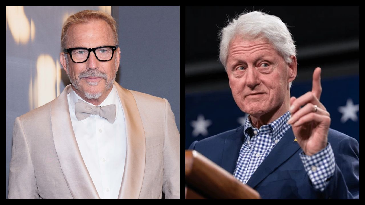 (Left) Kevin Costner arrives at the 15th Governors Awards in the Ray Dolby Ballroom at Ovation Hollywood on Sunday, November 17, 2024. Credit/Provider: Mark Von Holden / The Academy. Copyright: ©A.M.P.A.S. (Right) President Bill Clinton. Photo: Shutterstock.