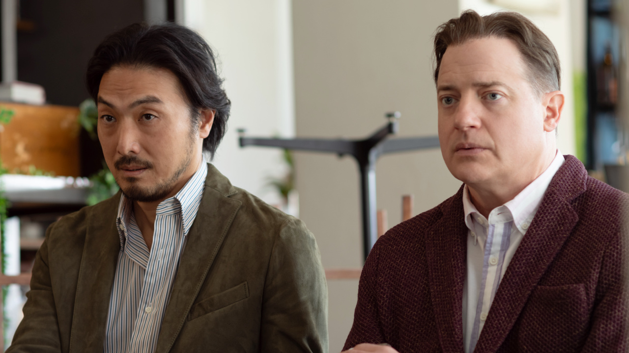 (L to R) Takehiro Hira and Brendan Fraser in 'Rental Family'. Photo by James Lisle/Searchlight Pictures. © 2025 Searchlight Pictures. All Rights Reserved.