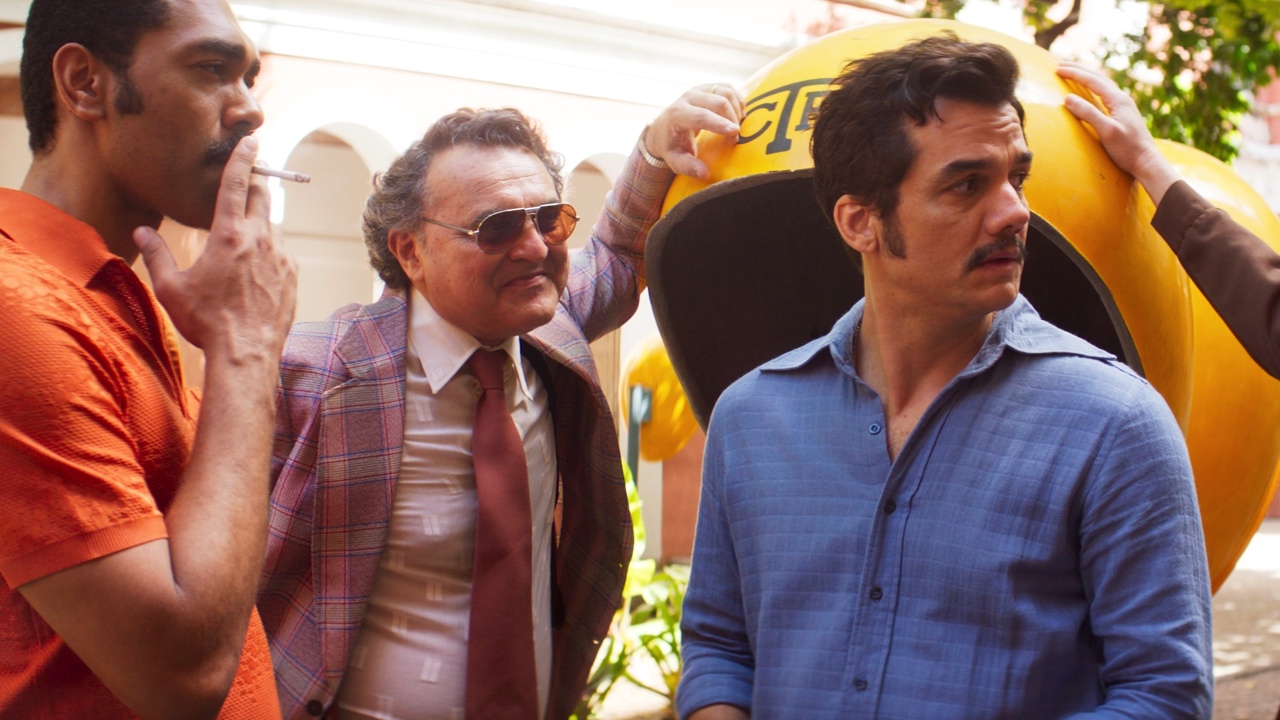 (L to R): Robério Diógenes, Wagner Moura and Igor de Araújo in 'The Secret Agent.' Photo: Neon.