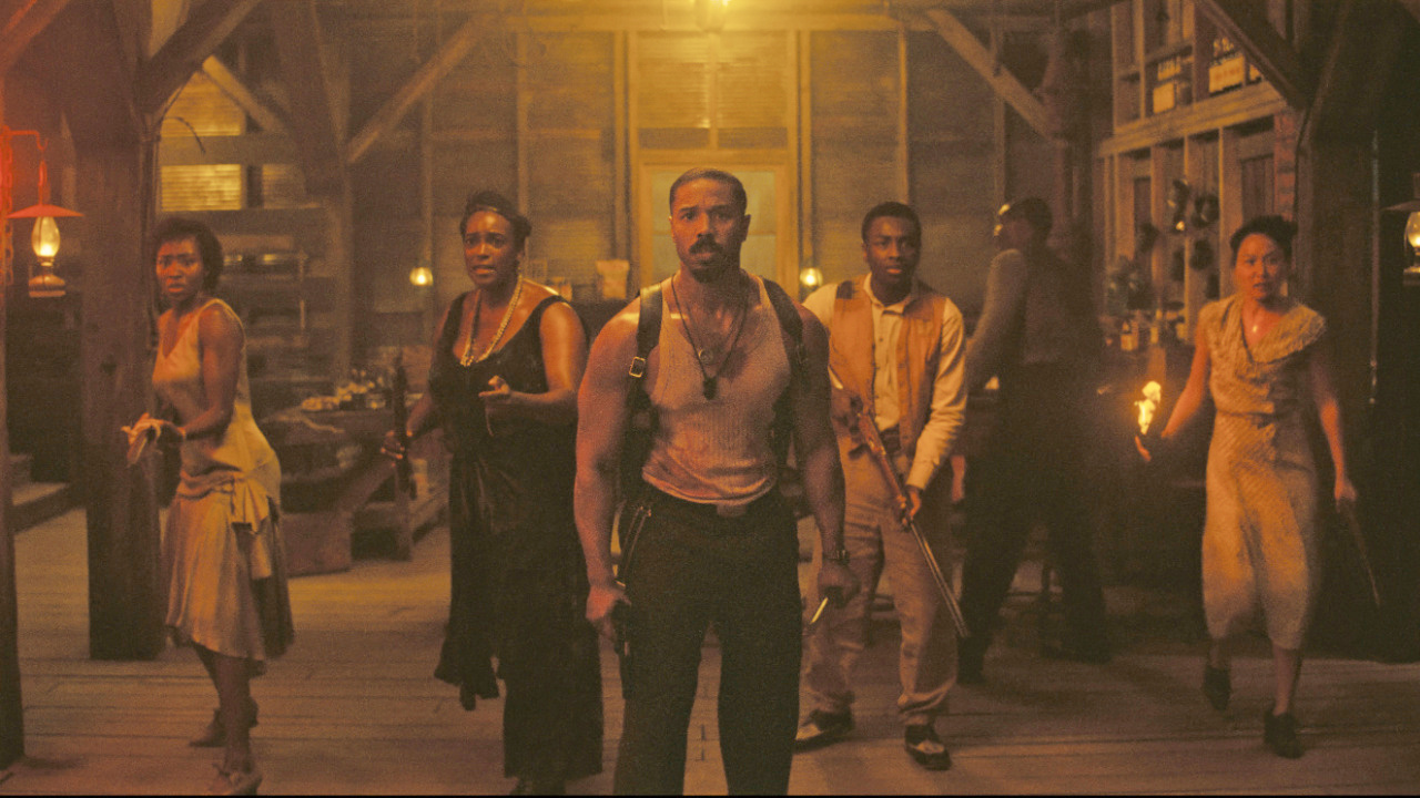 (L to R) Jayme Lawson as Pearline, Wunmi Mosaku as Annie, Michael B. Jordan as Smoke, Miles Caton as Sammie Moore, and Li Jun Li as Grace Chow, in Warner Bros. Pictures’ 'Sinners,' a Warner Bros. Pictures release. Photo Credit: Courtesy of Warner Bros. Pictures. Copyright: © 2025 Warner Bros. Entertainment Inc. All Rights Reserved.