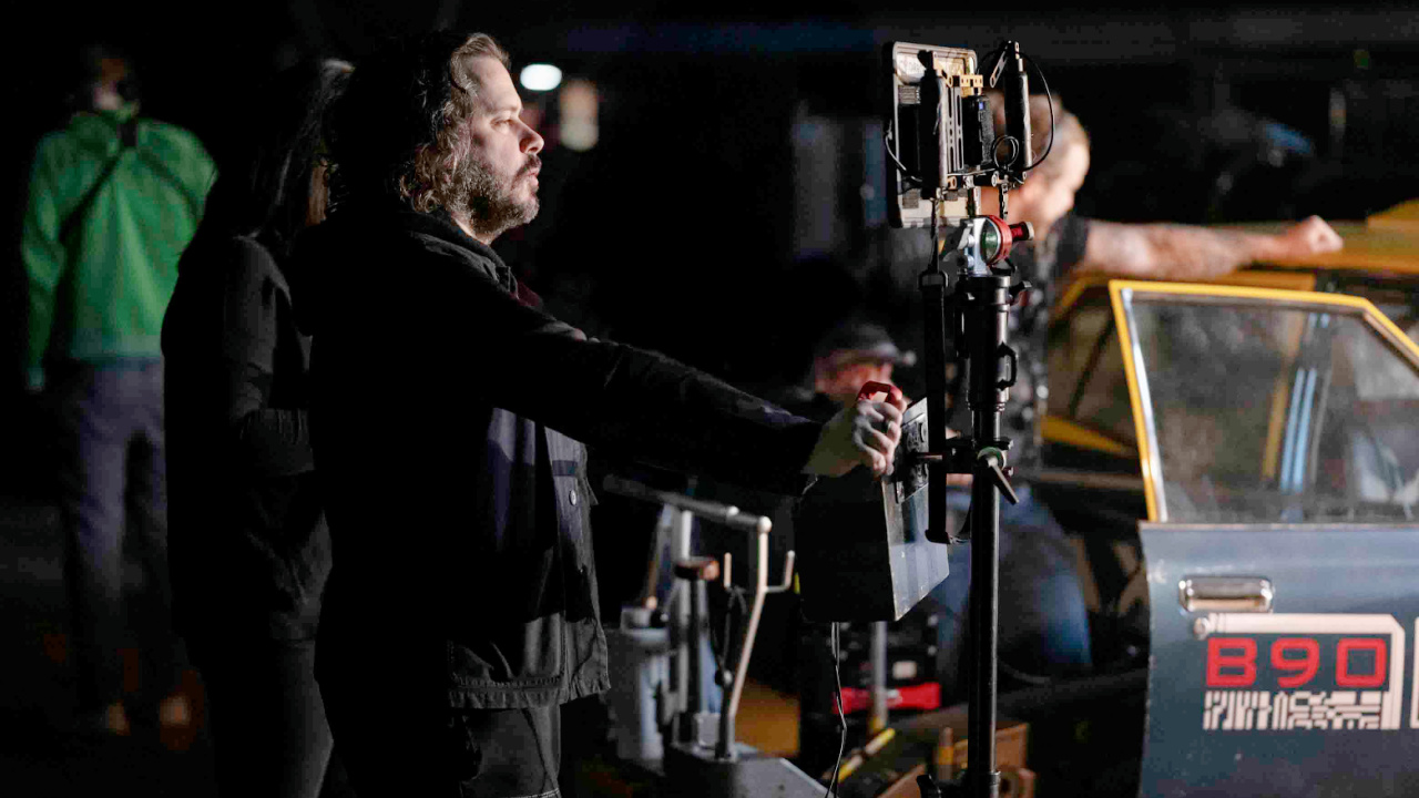 Director Edgar Wright on the set of Paramount Pictures' 'The Running Man,' starring Glen Powell.