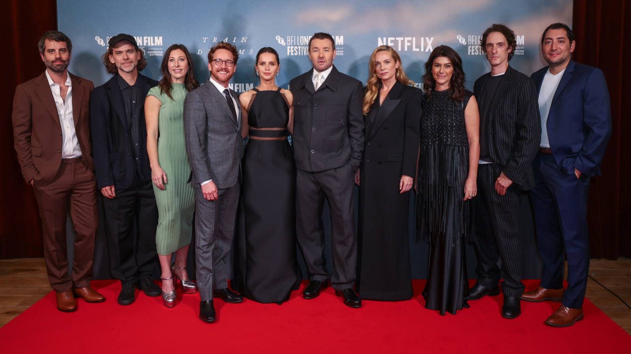 (L to R) Adolpho Veloso, Bryce Dessner, Ashley Schlaifer, Clint Bentley, Felicity Jones, Joel Edgerton, Kerry Condon, Marissa McMahon, Will Janowitz and Michael Heimler attend the screening of Netflix's 'Train Dreams' during the 69th BFI London Film Festival at The Royal Festival Hall on October 12th, 2025 in London, England. Photo by StillMoving.Net for Netflix.