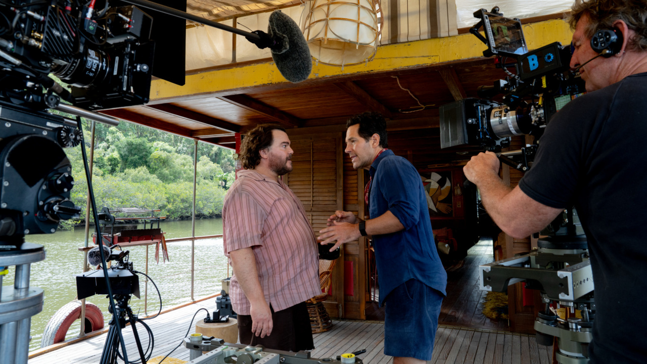 (L to R) Jack Black and Paul Rudd on the set of Columbia Pictures’ 'Anaconda'. Photo: Bradley Patrick. © 2025 CTMG, Inc. All Rights Reserved.