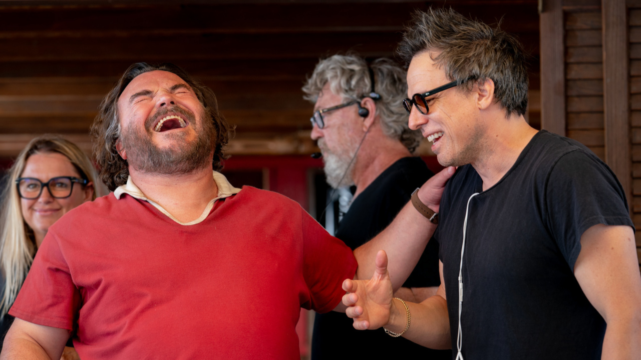 (L to R) Jack Black and Director Tom Gormican on the set of Columbia Pictures' 'Anaconda'. Photo: Matt Grace. © 2025 CTMG, Inc. All Rights Reserved.