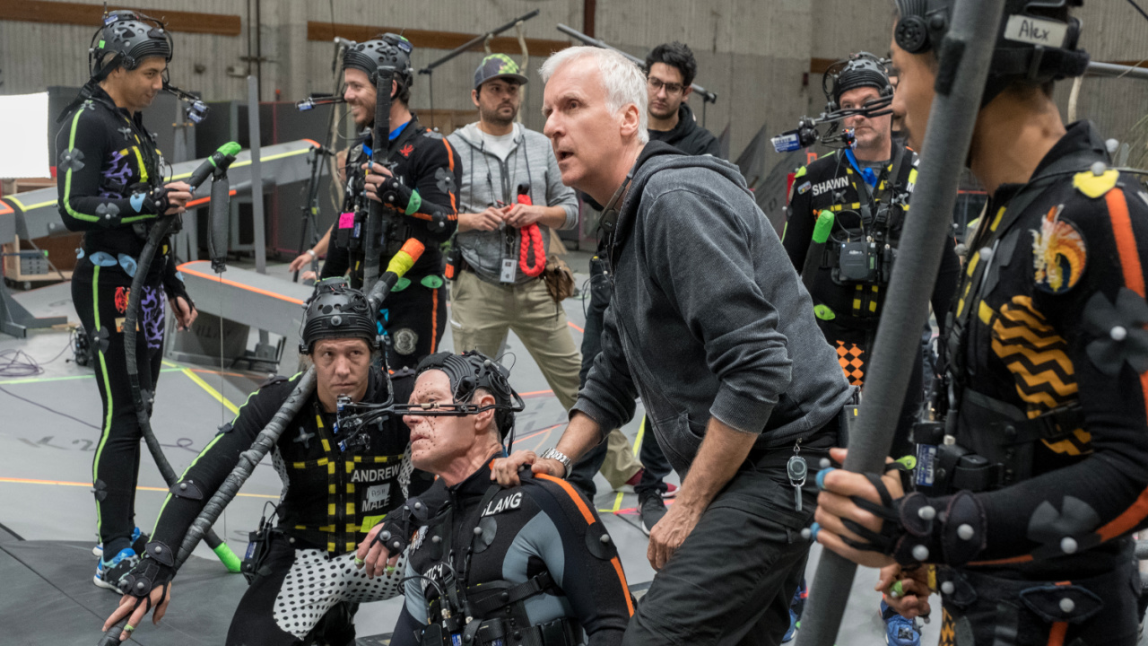 (L to R) Stephen Lang and Director James Cameron on the set of 20th Century Studios' 'Avatar: Fire and Ash'. Photo by Mark Fellman. © 2024 20th Century Studios. All Rights Reserved.