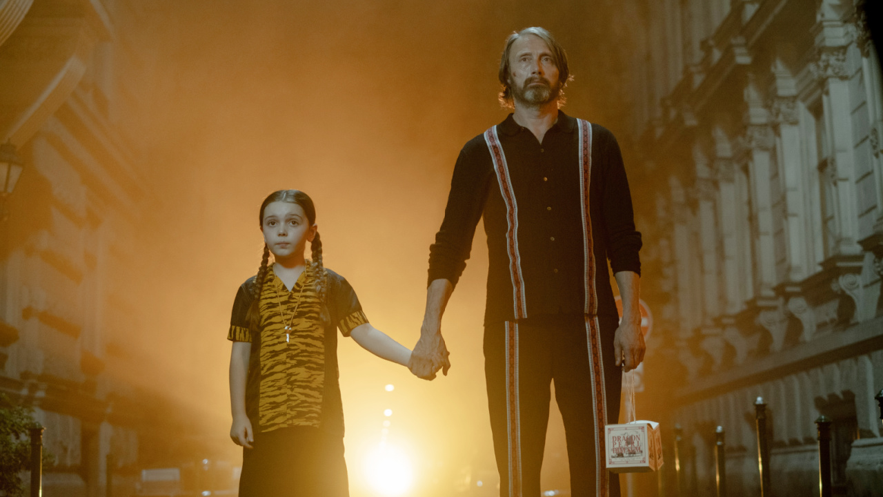 (L to R) Mads Mikkelsen and Sophie Sloan in 'Dust Bunny'. Courtesy of Roadside Attractions.