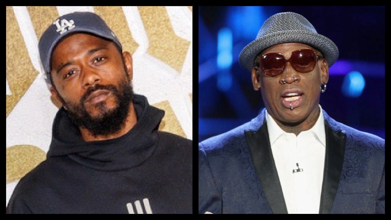 (Left) LaKeith Stanfield attends a Special Screening of 'The Book of Clarence' at Pacific Design Center on December 11, 2023 in West Hollywood, California. Photo by Rich Polk/Getty Images for Sony Pictures. (Right) Dennis Rodman at the Comedy Central Roast of Bruce Willis. Photo: Comedy Central.