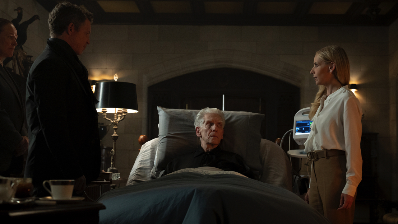 (L to R): Kara Wooten, Shawn Hatosy, David Cronenberg, and Sarah Michelle Gellar in 'Ready or Not 2: Here I Come.' Photo: Searchlight Pictures/Pief Weyman, Courtesy of Searchlight Pictures. © 2025 Searchlight Pictures. All Rights Reserved.