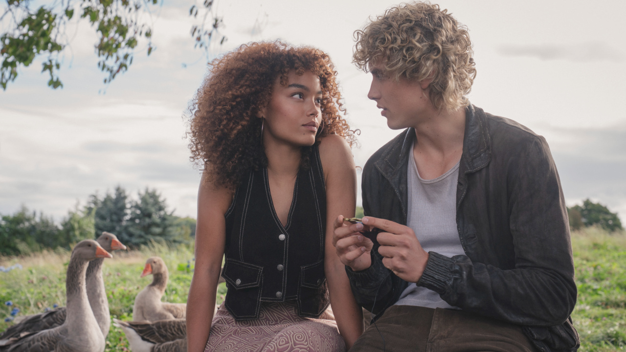 (L to R) Whitney Peak as Lenore Dove Baird and Joseph Zada as Haymitch Abernathy in 'The Hunger Games: Sunrise on the Reaping'. Photo Credit: Murray Close.