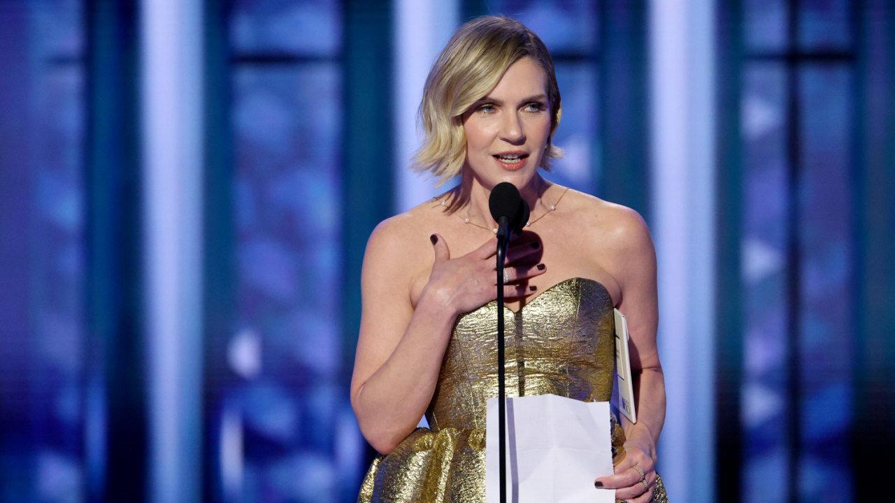 Rhea Seehorn accepts the Best Performance by a Lead Actress in a TV Series – Drama Award for 'Pluribus' onstage during the 83rd Annual Golden Globes®, airing live from the Beverly Hilton in Beverly Hills, California on Sunday, January 11, 2026 at 8 PM ET/5 PM PT, on CBS and streaming on Paramount+. Photo: Kevork Djansezian/CBS ©2026 CBS Broadcasting, Inc. All Rights Reserved.