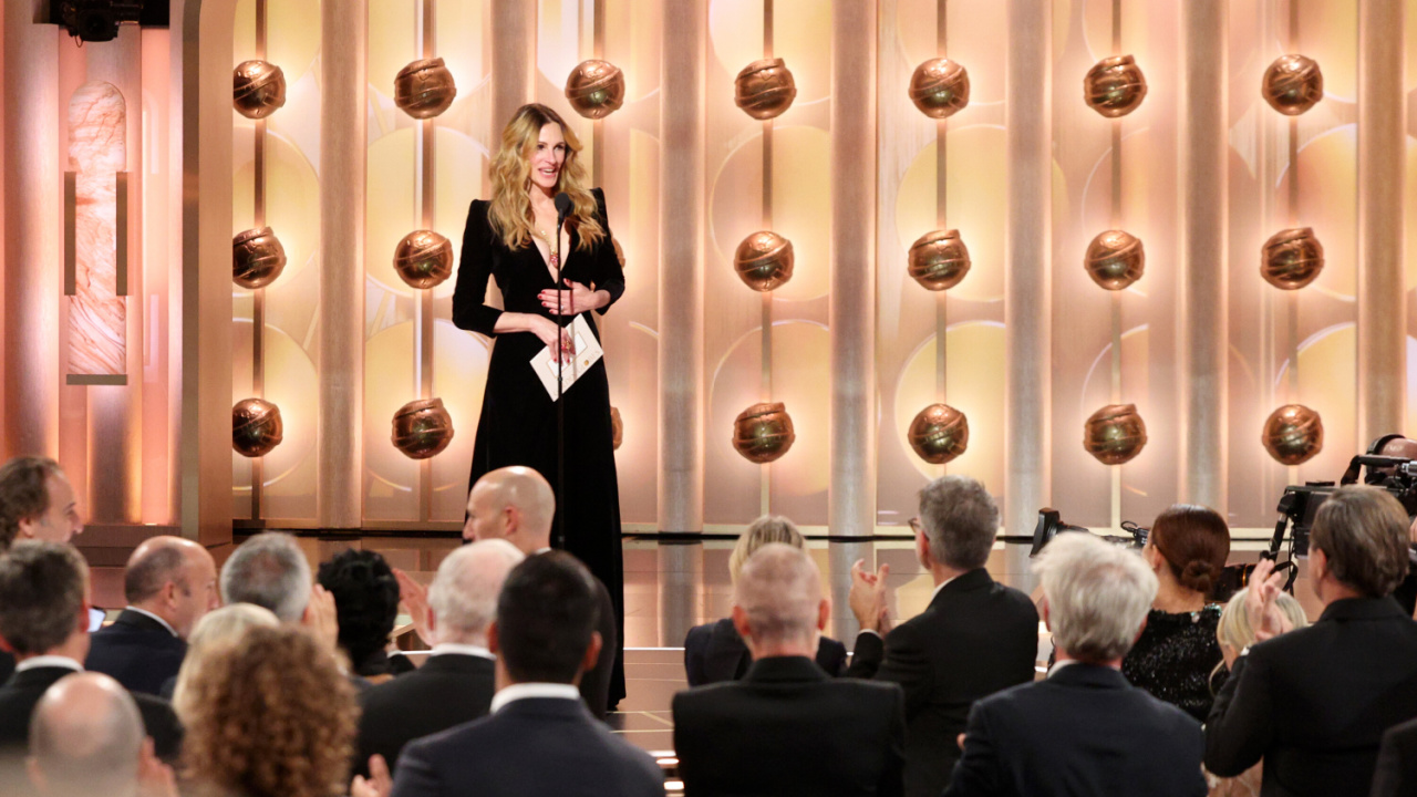 Julia Roberts speaks onstage during the 83rd Annual Golden Globes®, airing live from the Beverly Hilton in Beverly Hills, California on Sunday, January 11, 2026 at 8 PM ET/5 PM PT, on CBS and streaming on Paramount+. Photo: Kevork Djansezian/CBS ©2026 CBS Broadcasting, Inc. All Rights Reserved.