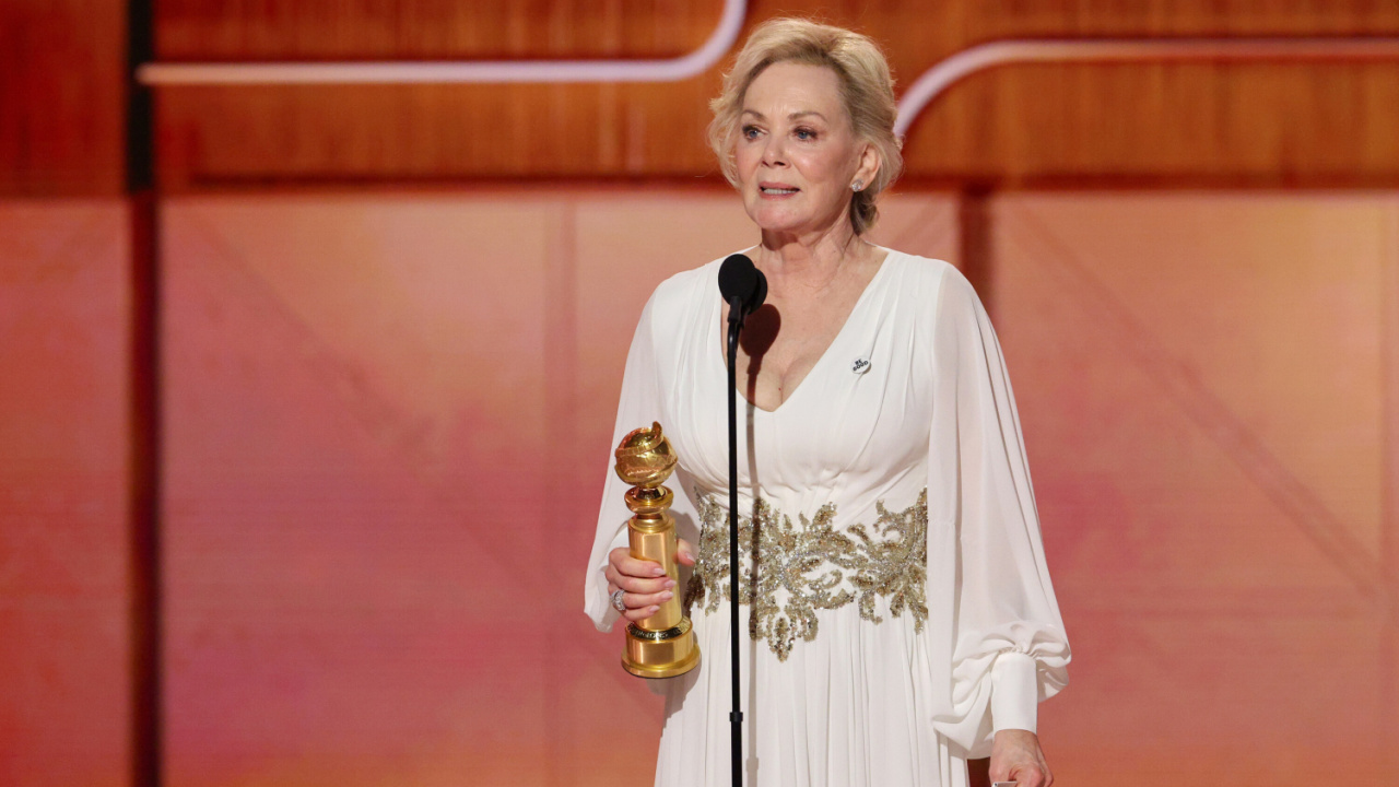 Jean Smart accepts the Best Performance by a Lead Actress in a TV Series – Musical or Comedy Award for "Hacks" onstage during the 83rd Annual Golden Globes®, airing live from the Beverly Hilton in Beverly Hills, California on Sunday, January 11, 2026 at 8 PM ET/5 PM PT, on CBS and streaming on Paramount+. Photo: Kevork Djansezian/CBS ©2026 CBS Broadcasting, Inc. All Rights Reserved.