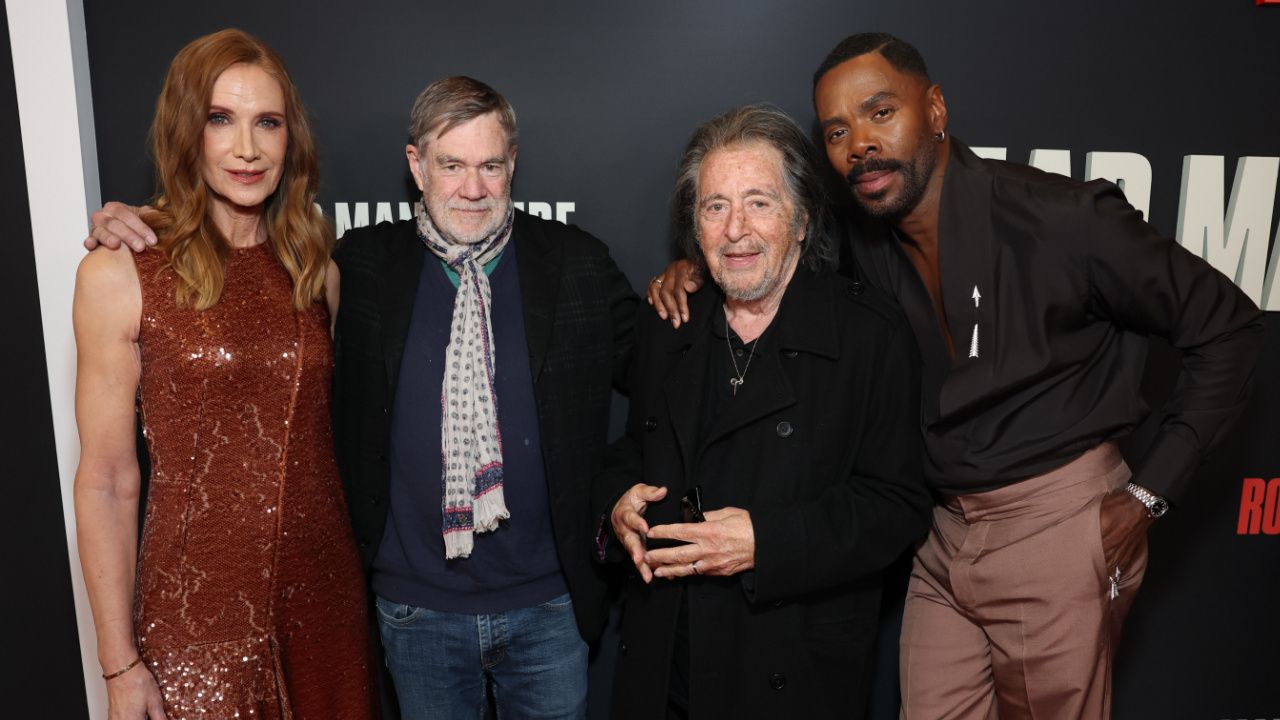 (L to R) Kelly Lynch, director Gus Van Sant, Al Pacino and Colman Domingo attend Row K’s 'Dead Man’s Wire' Los Angeles Premiere at The Grove AMC on January 7, 2026 in Los Angeles.