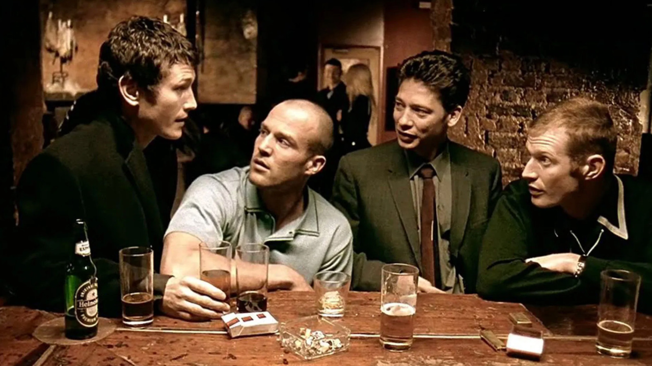 (L to R) Nick Moran, Jason Statham, Dexter Fletcher and Jason Flemyng in 'Lock, Stock and Two Smoking Barrels'. Photo: PolyGram Filmed Entertainment.