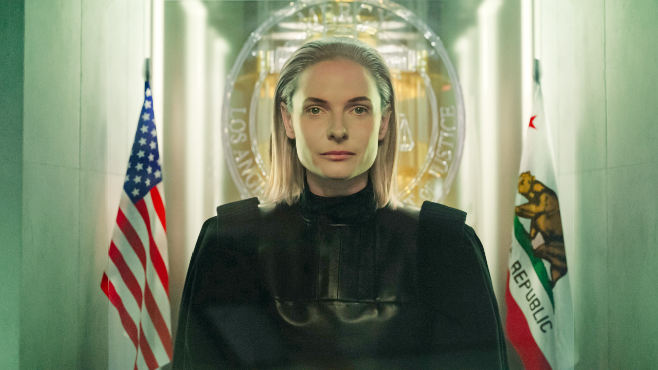 Rebecca Ferguson stars as Judge Maddox in 'Mercy', from Amazon MGM Studios. Photo: Courtesy of Amazon MGM Studios.© 2025 Amazon Content Services LLC. All Rights Reserved.