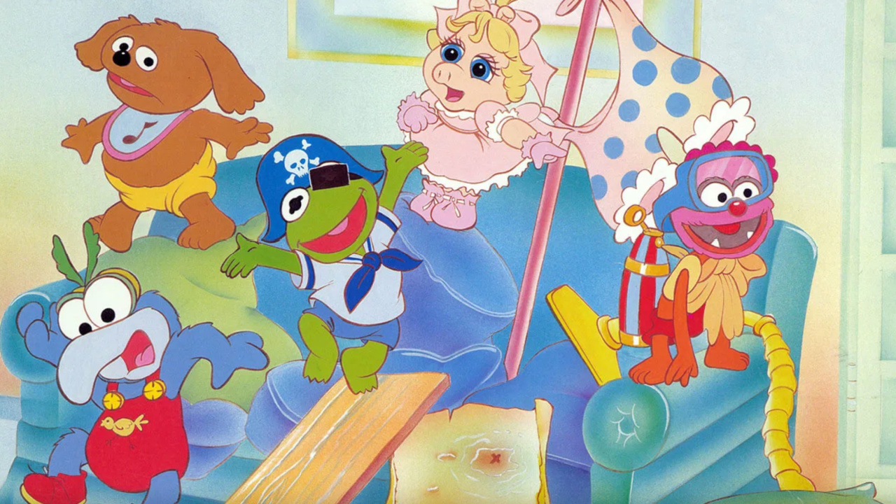 (L to R) Gonzo the Great, Rowlf the Dog, Kermit the Frog, Miss Piggy and Animal in 'Muppet Babies'. Photo: CBS.