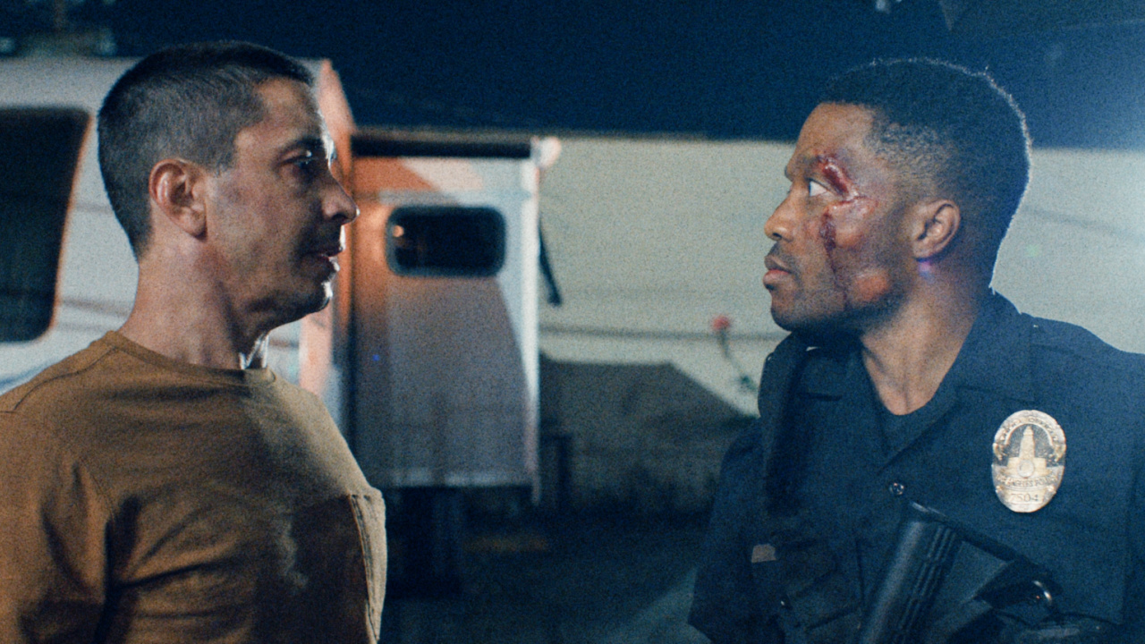 (L to R) Justin Long and Jermaine Fowler in 'Night Patrol'. Photo: RLJE Films/Shudder.