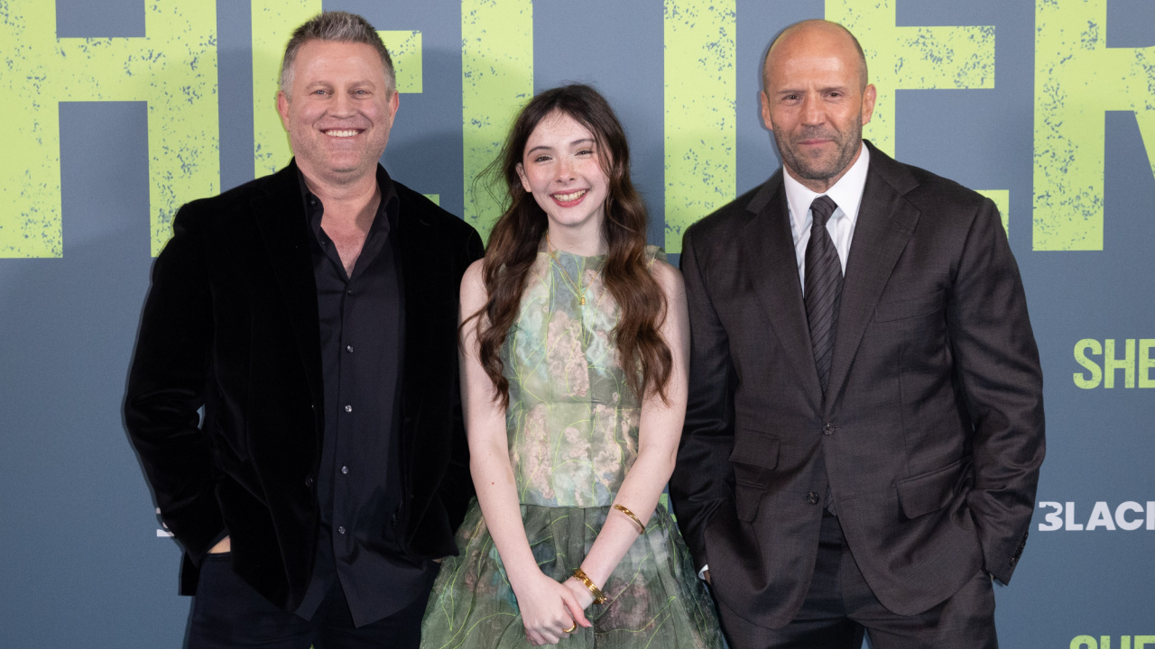 (L to R) Ric Roman Waugh, Bodhi Rae Breathnach and Jason Statham attend the UK Premiere of ‘Shelter’ at Cineworld Leicester Square on January 20, 2026 in London, England. Photo: StillMoving.Net for Black Bear.