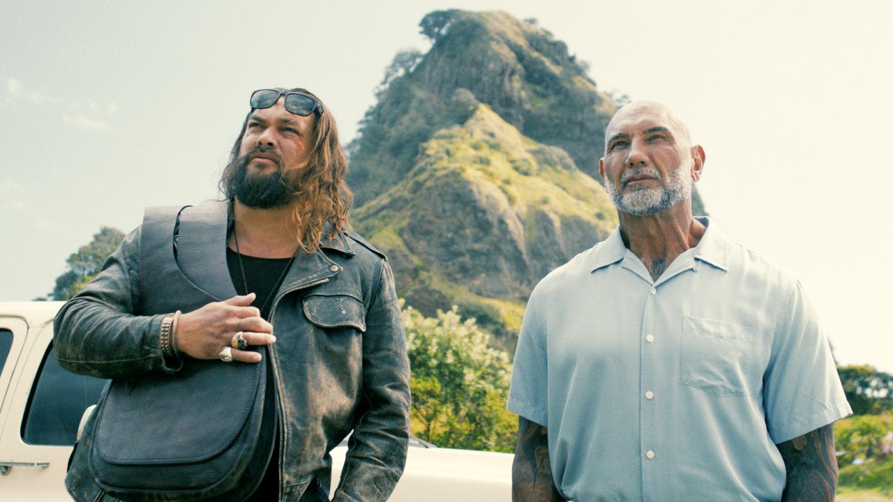 (L to R) Jason Momoa and Dave Bautista star in 'The Wrecking Crew'. Credit: Courtesy of Prime. Copyright: © Amazon Content Services LLC.