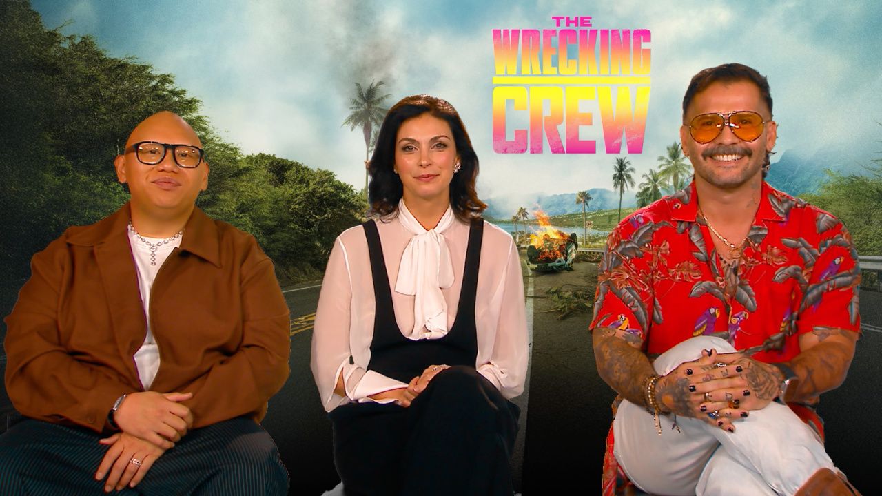 (L to R) Jacob Batalon, Morena Baccarin and director Ángel Manuel Soto discuss 'The Wrecking Crew'.
