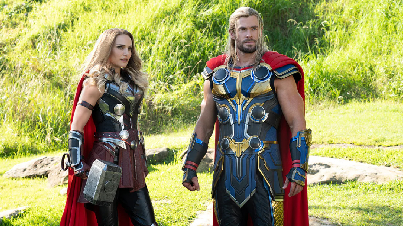 (L to R) Natalie Portman and Chris Hemsworth in Marvel's 'Thor: Love and Thunder.' Photo courtesy of Disney Studios.