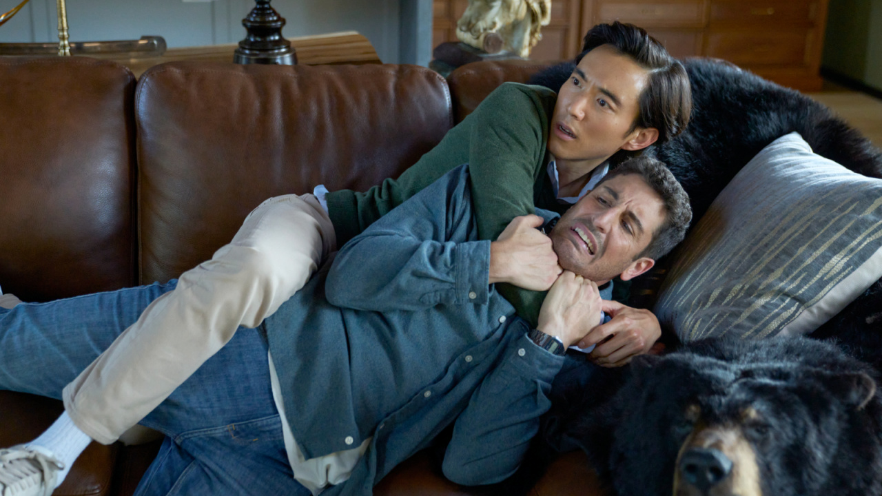 (L to R) Justin H. Min as “Stu Cho” and Jason Biggs as “Kevin” in the Comedy, Thriller, Action and Crime film, 'Untitled Home Invasion Romance'. Photo courtesy of Republic Pictures (a Paramount Pictures label).