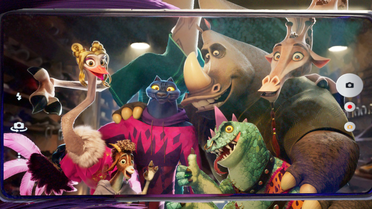 (L to R) Olivia (Nicola Coughlan), Will (Caleb McLaughlin), Jett (Gabrielle Union), Archie (David Harbour), Modo (Nick Kroll) and Lenny (Stephen Curry) in Columbia Pictures and Sony Pictures Animation's 'Goat'. © 2026 CTMG, Inc. All Rights Reserved.