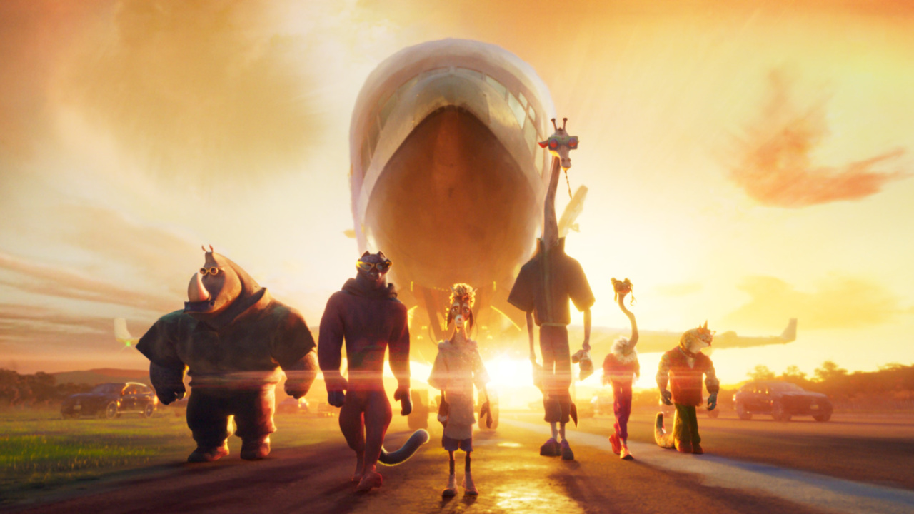 (L to R) Archie (David Harbour), Jett (Gabrielle Union), Will (Caleb McLaughlin), Lenny (Stephen Curry), Olivia (Nicola Coughlan) and Modo (Nick Kroll) in Columbia Pictures and Sony Pictures Animation's 'GOAT'. Photo: Sony Pictures Animation. © 2026 CTMG, Inc. All Rights Reserved.