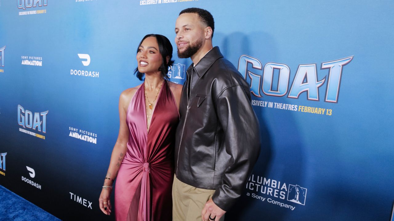 (L to R) Ayesha Curry and Stephen Curry at the World Premiere of Columbia Pictures and Sony Pictures Animation’s 'Goat' at AMC Century City on February 06, 2026 in Los Angeles, California. Photo by Eric Charbonneau/Sony Pictures via Getty Images.