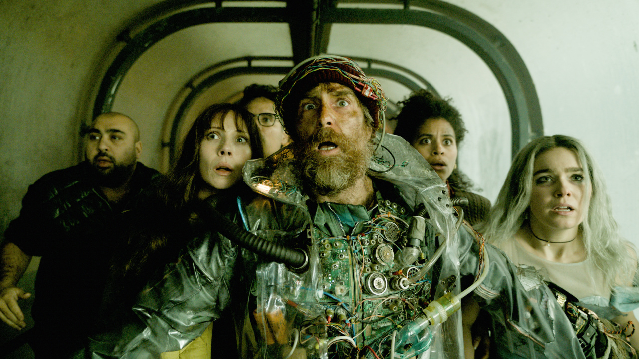 (L to R) Asim Chaudhry, Juno Temple, Michael Peña, Sam Rockwell, Zazie Beetz and Haley Lu Richardson star in 'Good Luck, Have Fun, Don't Die'. Photo: Briarcliff Entertainment.