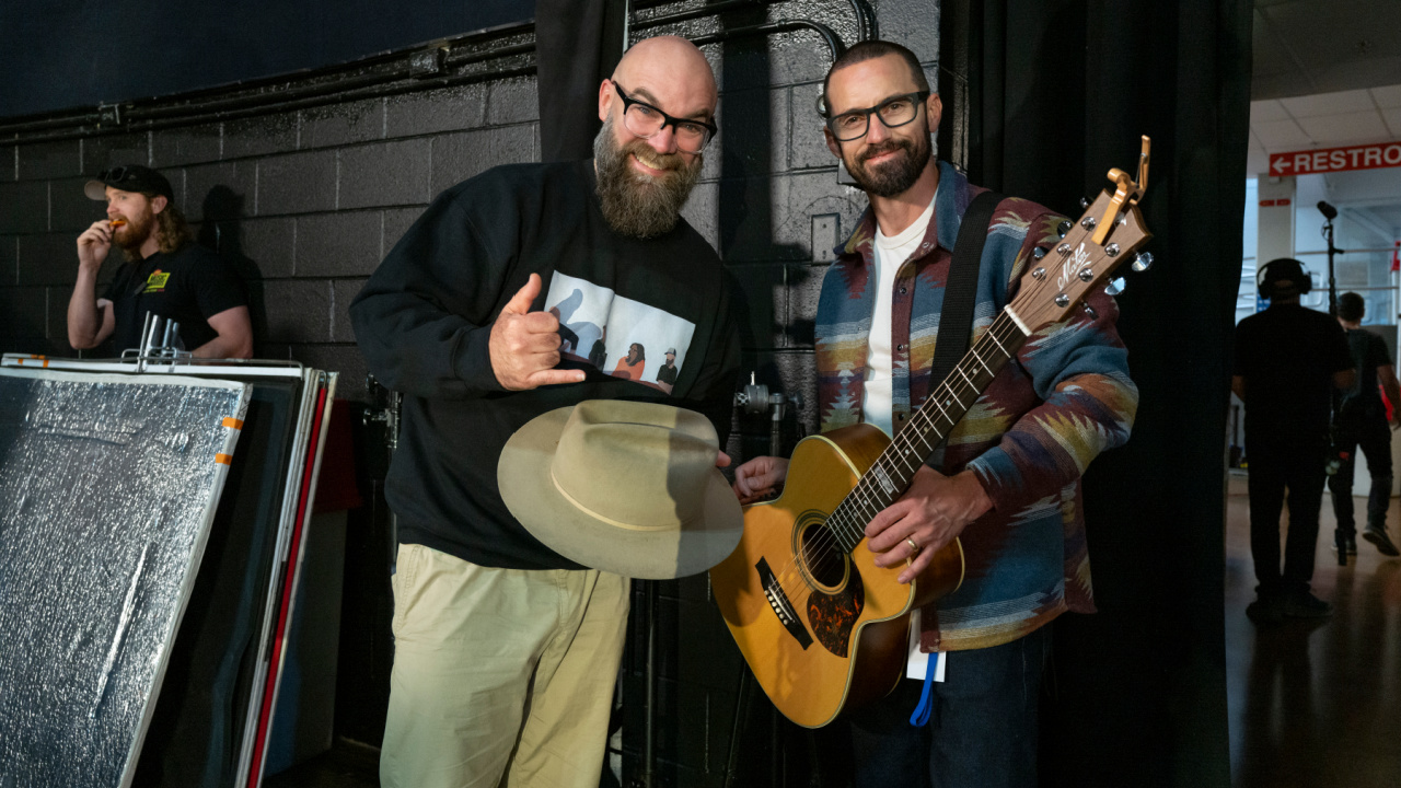 (L to R) Tim Timmons and Milo Ventimiglia as Tim on the set of 'I Can Only Imagine 2'. Photo Credit: Jake Giles Netter.
