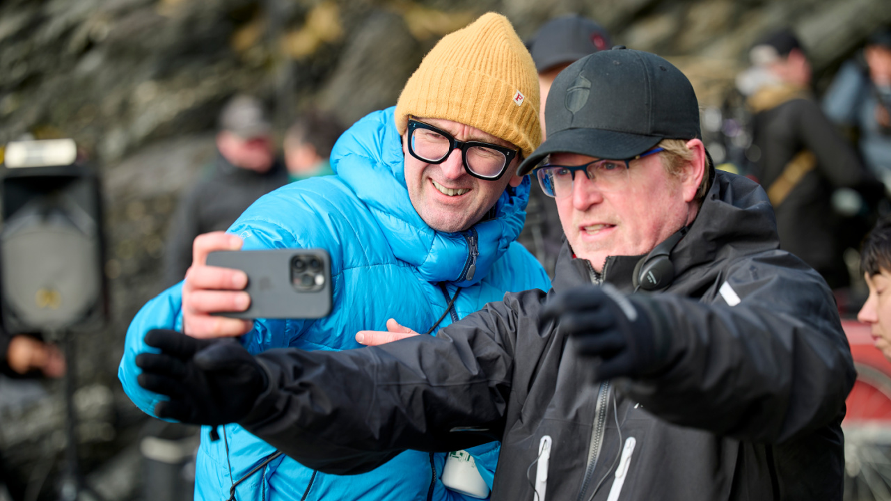 (L to R) Cinematographer Ole Bratt Birkeland and Director Andrew Stanton on the set of 'In the Blink of an Eye'. Photo by Searchlight Pictures/Kimberley French, Courtesy of Searchlight Pictures. © 2025 Searchlight Pictures. All Rights Reserved.