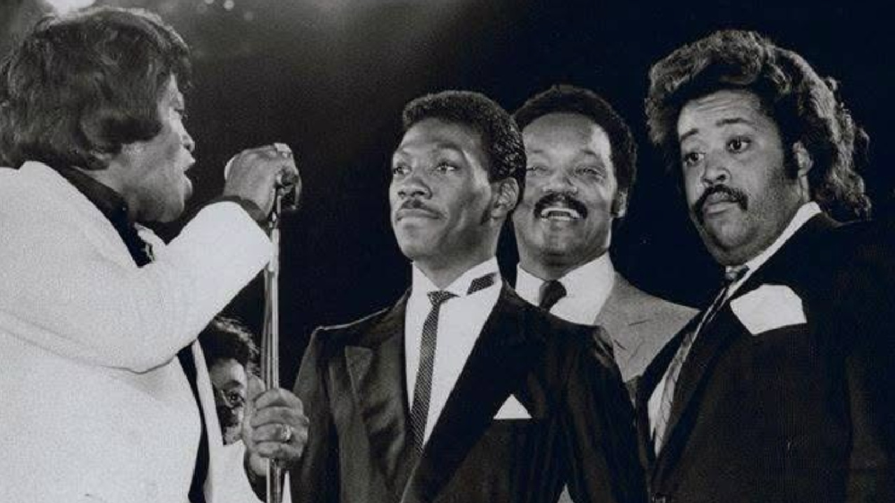 (L to R) James Brown, Eddie Murphy, Jesse Jackson, and Al Sharpton. Photo: Jesse Jackson's Instagram.