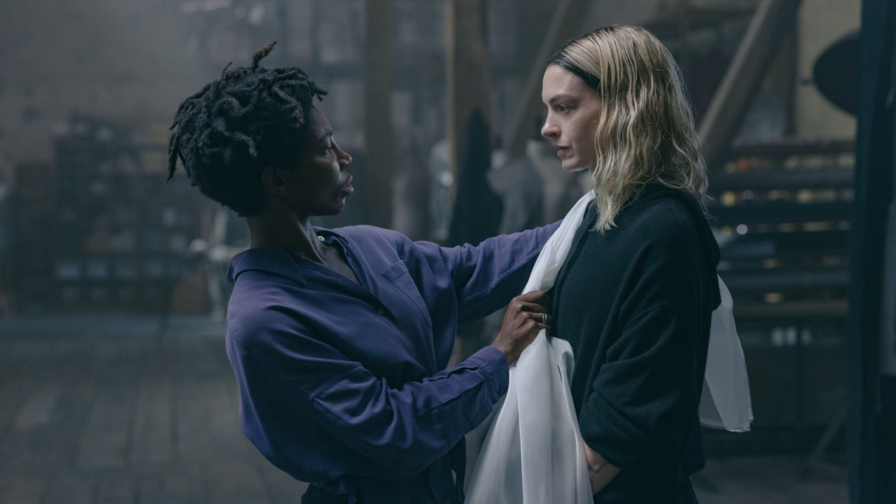 (L to R) Michaela Coel and Anne Hathaway in 'Mother Mary'. Photo: A24.