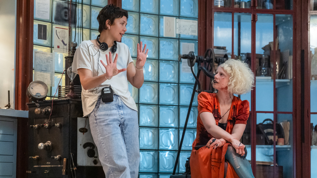 (L to R) Director Maggie Gyllenhaal and Jessie Buckley on the set of Warner Bros. Pictures 'The Bride!', a Warner Bros. Pictures release. Photo Credit: Niko Tavernise. Copyright: © 2026 Warner Bros. Entertainment Inc. All rights reserved.