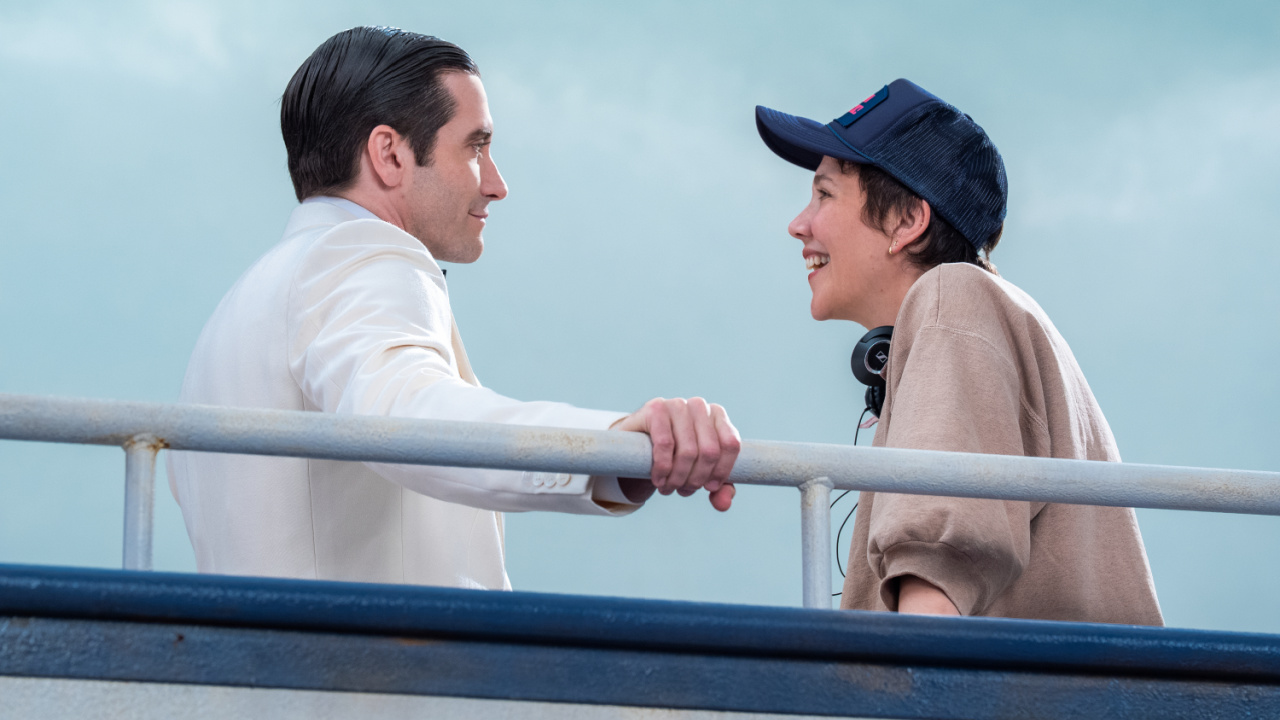 (L to R) Jake Gyllenhaal and director Maggie Gyllenhaal on the set of Warner Bros. Pictures 'The Bride!', a Warner Bros. Pictures release. Photo Credit: Niko Tavernise. Copyright: © 2026 Warner Bros. Entertainment Inc. All rights reserved.