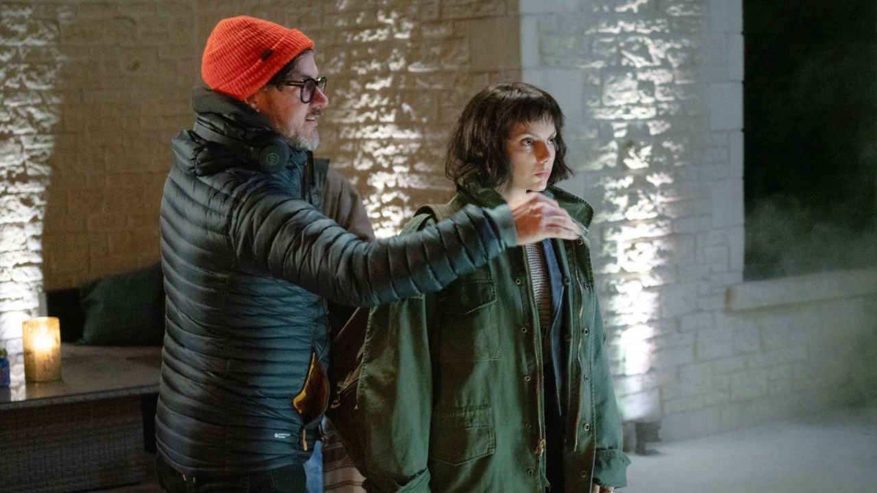 Director Corin Hardy and Dafne Keen on the set of 'Whistle'. Courtesy of Michael Gibson. An Independent Film Company and Shudder Release.