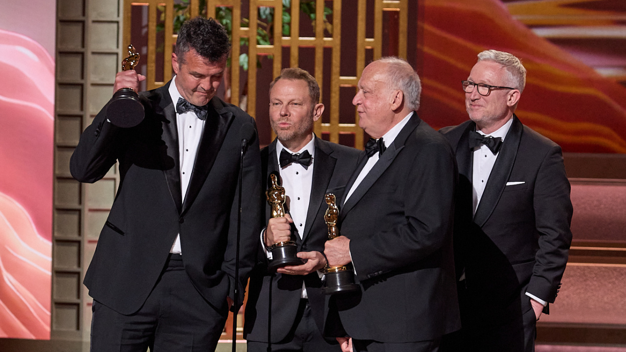 (L to R) Eric Saindon, Richard Baneham, Joe Letteri, and Daniel Barrett accept the Oscar® for Visual Effects during the 98th Oscars® at the Dolby® Theatre at Ovation Hollywood on Sunday, March 15, 2026. Credit/Provider: Trae Patton / The Academy. Copyright: ©A.M.P.A.S.
