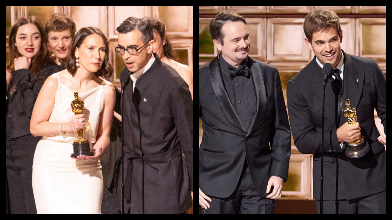 (Left) Natalie Musteata and Alexandre Singh accept the Oscar® for Live Action Short Film during the 98th Oscars® at the Dolby® Theatre at Ovation Hollywood on Sunday, March 15, 2026. Cassandra Kulukundis accepts the Oscar® for Casting during the 98th Oscars® at the Dolby® Theatre at Ovation Hollywood on Sunday, March 15, 2026. Credit/Provider: Trae Patton / The Academy. Copyright: ©A.M.P.A.S. (Right) David Breschel, Sam A. Davis, and Jack Piatt accept the Oscar® for Live Action Short Film during the 98th Oscars® at the Dolby® Theatre at Ovation Hollywood on Sunday, March 15, 2026. Credit/Provider: Trae Patton / The Academy. Copyright: ©A.M.P.A.S.