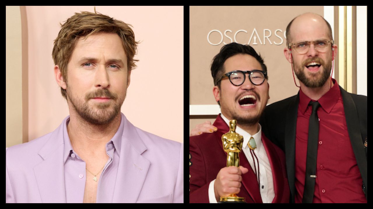 (Left) Ryan Gosling at the Oscar Nominee Luncheon held in the International Ballroom at the Beverly Hilton on Monday, February 12, 2024. The 96th Oscars will air on Sunday, March 10, 2024 live on ABC. Credit/Provider: Mike Baker / ©A.M.P.A.S. Copyright: ©A.M.P.A.S. (Right) Daniel Kwan and Daniel Scheinert pose backstage with the Oscar® for Directing during the live ABC telecast of the 95th Oscars® at Dolby® Theatre at Ovation Hollywood on Sunday, March 12, 2023. Credit/Provider: Michael Yada / ©A.M.P.A.S. Copyright: ©A.M.P.A.S.