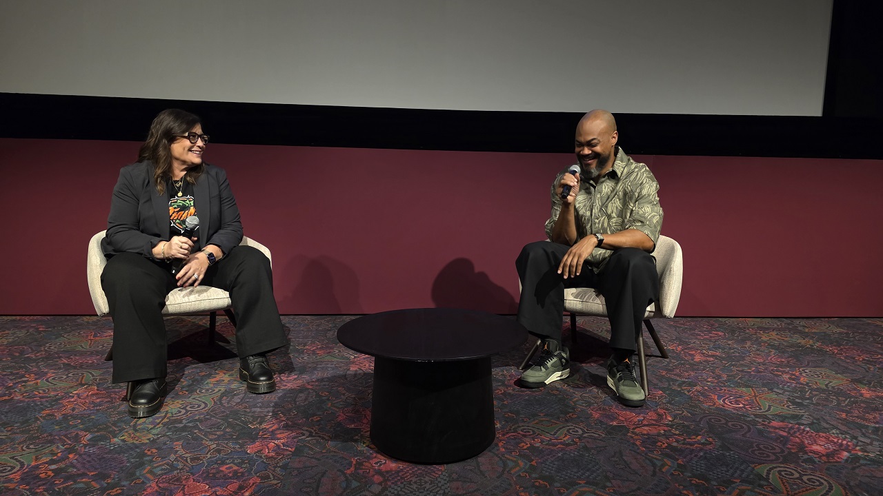 (L to R) Michelle Raimo Kouyate and Tyree Dillihay at 'GOAT' filmmaker digital release press conference. Photo: Tessa Smith.